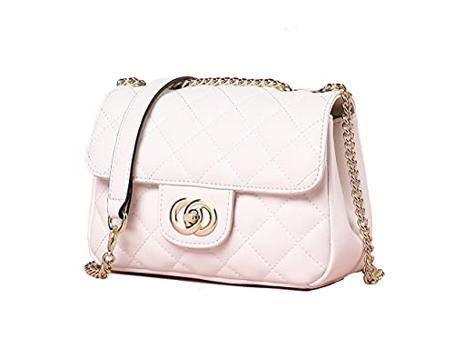 Plergi Small Genuine Leather Crossbody Quilted Handbag with Chain Strap Lightweight Cellphone Purse for Women