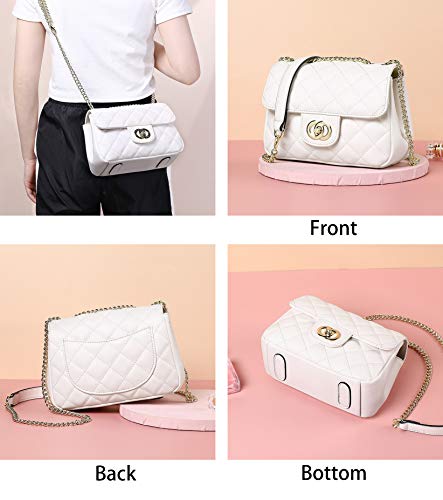 Plergi Small Genuine Leather Crossbody Quilted Handbag with Chain Strap Lightweight Cellphone Purse for Women