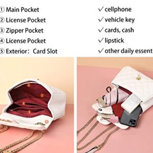 Plergi Small Genuine Leather Crossbody Quilted Handbag with Chain Strap Lightweight Cellphone Purse for Women