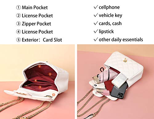 Plergi Small Genuine Leather Crossbody Quilted Handbag with Chain Strap Lightweight Cellphone Purse for Women