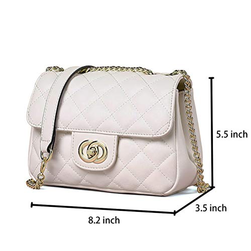 Plergi Small Genuine Leather Crossbody Quilted Handbag with Chain Strap Lightweight Cellphone Purse for Women