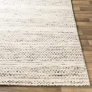 Wooly Natural Fiber Contemporary Living Room Bedroom Large Area Rug - Moroccan Farmhouse -0 Wool - Handmade Handwoven Carpet - Bohemian No Pile - Black, Cream, Beige - 10' x 14'