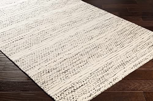 Wooly Natural Fiber Contemporary Living Room Bedroom Large Area Rug - Moroccan Farmhouse -0 Wool - Handmade Handwoven Carpet - Bohemian No Pile - Black, Cream, Beige - 10' x 14'