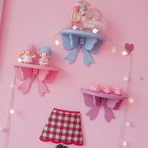 MHBY Decorative Wall Shelf. Lovely Pink Bowknot Bedroom Shelf Wall-Mounted Cosmetic Wooden Storage Rack Girl Heart Room Decorative Wall Shelf | Bathroom Shelf.