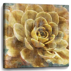 bathroom wall art vintage yellow flowers pictures canvas artwork framed wall decor for bedroom kitchen office modern home plant prints paintings decorations size 14×14 inches ready to hang