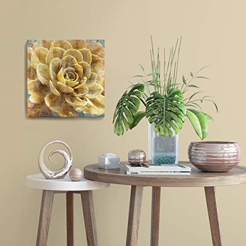 Bathroom Wall Art Vintage Yellow Flowers Pictures Canvas Artwork Framed Wall Decor for Bedroom Kitchen Office Modern Home Plant Prints Paintings Decorations Size 14x14 inches Ready to Hang