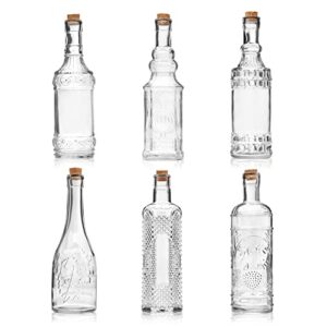 bulk paradise assorted clear glass bottles with corks, 6 pack, 2.5in x 9in, 16oz
