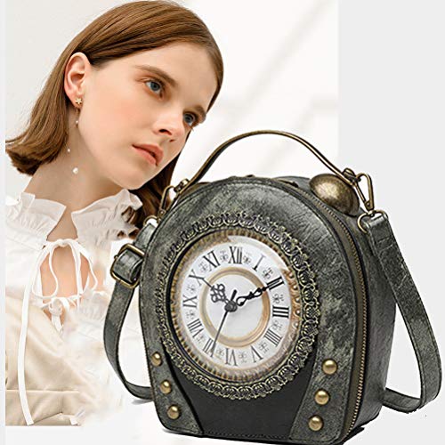 Real Working Clock Handbags Purse Antique Steampunk Shoulder Bag PU Messenger Bag