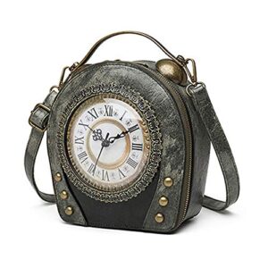 Real Working Clock Handbags Purse Antique Steampunk Shoulder Bag PU Messenger Bag