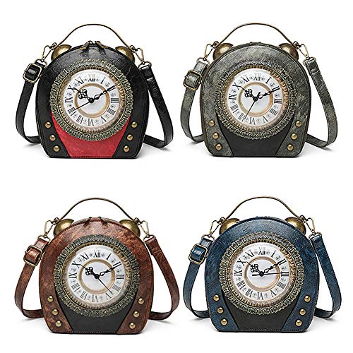 Real Working Clock Handbags Purse Antique Steampunk Shoulder Bag PU Messenger Bag