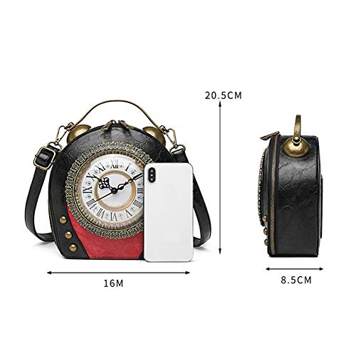 Real Working Clock Handbags Purse Antique Steampunk Shoulder Bag PU Messenger Bag