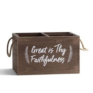 great is thy faithfulness utensil caddy desk organizer, 10.25 x 10.25, brown