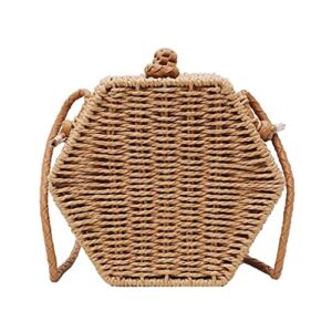 NIBD Handwoven Square Straw Rattan Bag Retro Straw Portable Small Box Woven Womens Cross Body Bag Shoulder Messenger Satchel