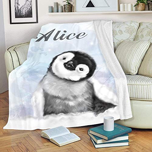 CUXWEOT Custom Blanket with Name Personalized Cute Penguin Soft Fleece Throw Blanket for Gifts (50 X 60 inches)