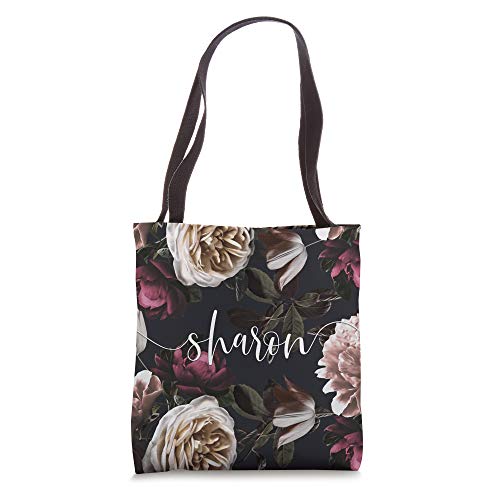 Sharon - Elegant Floral Rose & Peony Personalized Name Tote Bag