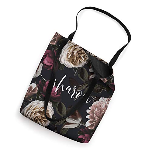 Sharon - Elegant Floral Rose & Peony Personalized Name Tote Bag