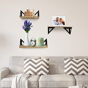 Greenco Wall Mounted Floating Shelves, Set of 3 Decorative Rustic Selves with Triangle Metal Brackets