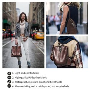ROOSALANCE Women Backpack Waterproof Anti-theft Lightweight PU Leather Fashion Purse Shoulder Bag Travel Backpack Ladies (Coffee Brown)