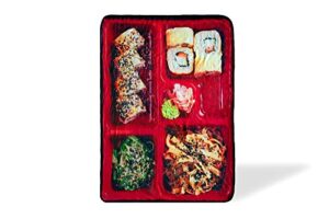 just funky japanese bento box large fleece throw blanket | decorative throw blanket features detailed images of food | collectible japanese culture throw blanket | measures 60 x 45 inches