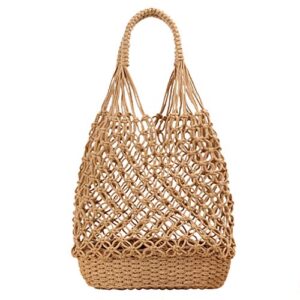 nibd women’s beach straw handbag woven tote fishing net beach bag large capacity mesh rope combination handbag (a)