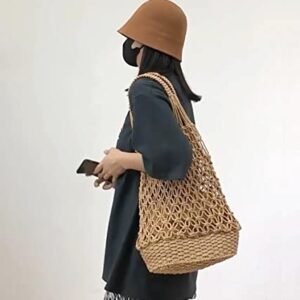 NIBD Women's Beach Straw Handbag Woven Tote Fishing Net Beach Bag Large Capacity Mesh Rope Combination Handbag (A)