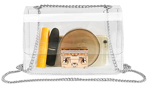 Clear Crossbody Purse Bag, Shoulder Handbag pouch Stadium/Concert Venues Approved Clear Bag for Women (SV), Silver