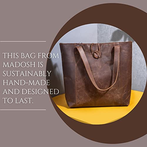 Madosh Genuine Leather BrownTote Bag Women Shoulder Rustic Handbag Casual Purse