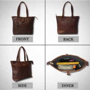 Madosh Genuine Leather BrownTote Bag Women Shoulder Rustic Handbag Casual Purse