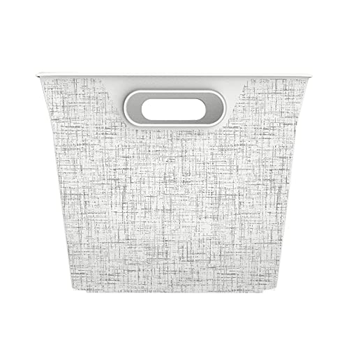 Curver Set of 4 Large V Decorative Plastic Organization and Storage Basket, 22.7L / 24QT, White with Tweed Pattern