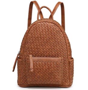 shomico women woven backpack purse trendy stylish casual day back handbag (small camel woven)