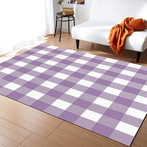 ARTSHOWING Lavender Purple Plaid Large Area Rug 2' x 3', Durable Indoor Outdoor Rugs with Non-Slip Backing for Bedroom Living Room Nursery Kids Home Decor, Fresh Pattern