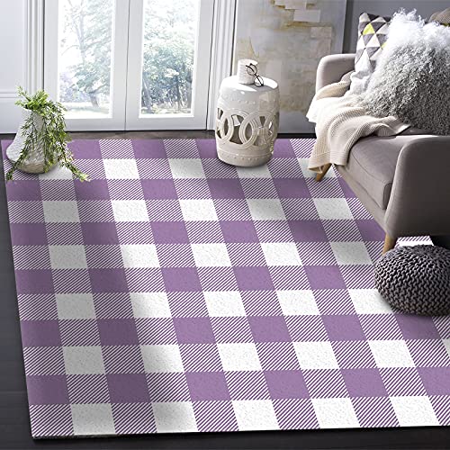 ARTSHOWING Lavender Purple Plaid Large Area Rug 2' x 3', Durable Indoor Outdoor Rugs with Non-Slip Backing for Bedroom Living Room Nursery Kids Home Decor, Fresh Pattern