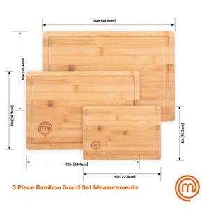 MasterChef Cutting Boards for Kitchen, Bamboo Chopping Board Set of 3, Organic Food Safe Surfaces for Preparing & Serving Meat, Cheese etc, Large, Medium & Small Wooden Boards with Juice Grooves