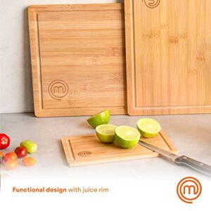 MasterChef Cutting Boards for Kitchen, Bamboo Chopping Board Set of 3, Organic Food Safe Surfaces for Preparing & Serving Meat, Cheese etc, Large, Medium & Small Wooden Boards with Juice Grooves