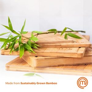 MasterChef Cutting Boards for Kitchen, Bamboo Chopping Board Set of 3, Organic Food Safe Surfaces for Preparing & Serving Meat, Cheese etc, Large, Medium & Small Wooden Boards with Juice Grooves