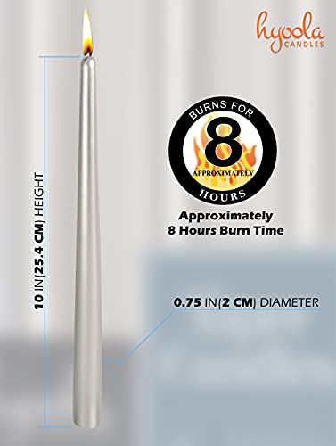 Hyoola Tall Taper Candles - 10 Inch - Metallic Titan - Dripless - 12 Pack - 8 Hour Burn Time