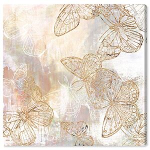 wynwood studio animals wall art canvas prints ‘butterfly garden’ insects home décor, 12″ x 12″, gold, white