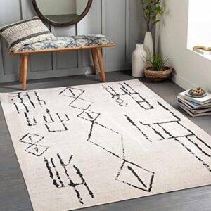 hauteloom maguyam living room, bedroom machine washable area rug – black, gray – 9’3″ x 12′