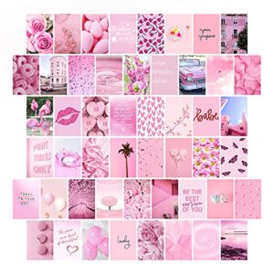 woonkit pink wall collage kit aesthetic pictures, collage kit for wall aesthetic, pink room wall bedroom dorm decor, room decor for teen girls, trendy teen pink collage kit, 50pcs 4×6 inch