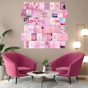 WOONKIT Pink Wall Collage Kit Aesthetic Pictures, Collage Kit for Wall Aesthetic, Pink Room Wall Bedroom Dorm Decor, Room Decor for Teen Girls, Trendy Teen Pink Collage Kit, 50pcs 4x6 inch