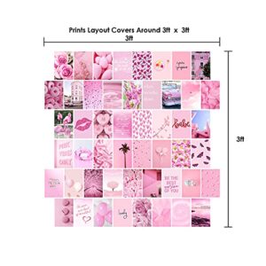 WOONKIT Pink Wall Collage Kit Aesthetic Pictures, Collage Kit for Wall Aesthetic, Pink Room Wall Bedroom Dorm Decor, Room Decor for Teen Girls, Trendy Teen Pink Collage Kit, 50pcs 4x6 inch