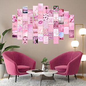 WOONKIT Pink Wall Collage Kit Aesthetic Pictures, Collage Kit for Wall Aesthetic, Pink Room Wall Bedroom Dorm Decor, Room Decor for Teen Girls, Trendy Teen Pink Collage Kit, 50pcs 4x6 inch