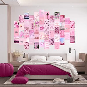 WOONKIT Pink Wall Collage Kit Aesthetic Pictures, Collage Kit for Wall Aesthetic, Pink Room Wall Bedroom Dorm Decor, Room Decor for Teen Girls, Trendy Teen Pink Collage Kit, 50pcs 4x6 inch