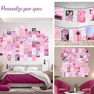 WOONKIT Pink Wall Collage Kit Aesthetic Pictures, Collage Kit for Wall Aesthetic, Pink Room Wall Bedroom Dorm Decor, Room Decor for Teen Girls, Trendy Teen Pink Collage Kit, 50pcs 4x6 inch