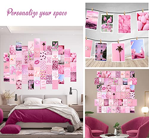 WOONKIT Pink Wall Collage Kit Aesthetic Pictures, Collage Kit for Wall Aesthetic, Pink Room Wall Bedroom Dorm Decor, Room Decor for Teen Girls, Trendy Teen Pink Collage Kit, 50pcs 4x6 inch