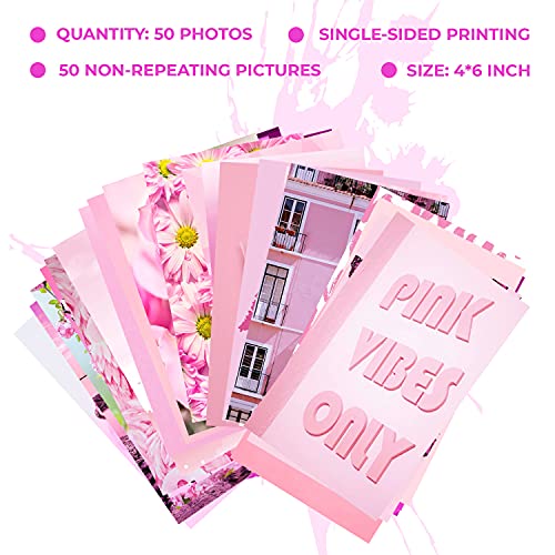 WOONKIT Pink Wall Collage Kit Aesthetic Pictures, Collage Kit for Wall Aesthetic, Pink Room Wall Bedroom Dorm Decor, Room Decor for Teen Girls, Trendy Teen Pink Collage Kit, 50pcs 4x6 inch