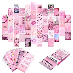 WOONKIT Pink Wall Collage Kit Aesthetic Pictures, Collage Kit for Wall Aesthetic, Pink Room Wall Bedroom Dorm Decor, Room Decor for Teen Girls, Trendy Teen Pink Collage Kit, 50pcs 4x6 inch