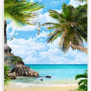 TANXM Romantic Beach Art Poster, Leaf Wall Art, Nature Wall Decor,Coconut Palm Coast Art Prints, Sea view art Decor, living room bedroom home wall Decor - No Frame,16"x24"(40.5 X 60.6 CM)