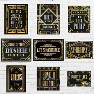 lingxiu 9 pieces roaring 20s party decorations black and gold retro jazz party roaring twenties wall signs decorations kit for 1920s party speakeasy decorations supplies