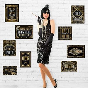 LINGXIU 9 Pieces Roaring 20s Party Decorations Black and Gold Retro Jazz Party Roaring Twenties Wall Signs Decorations Kit for 1920s Party Speakeasy Decorations Supplies